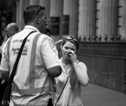 Queen Street Auckland city, black and white photo by Mike Wheelton
